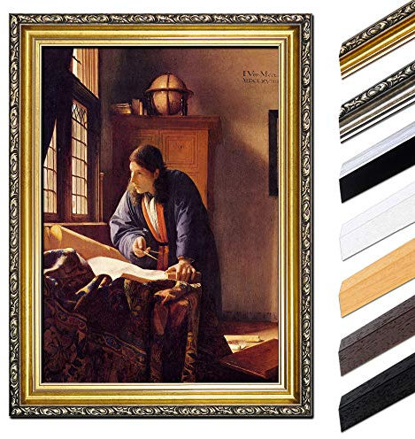 Bild mit Rahmen - Jan Vermeer Der Geograph 85x110 cm - Gerahmtes Leinwandbild Alte Meister - Antiker Rahmen Gold Barock, Klassisch