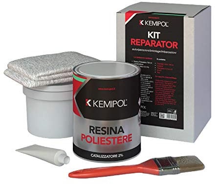 KIT VETRORESINA RIPARAZIONE NAUTICA AUTO RESINA 1KG FIBRA LANA VETRO PENNELLO