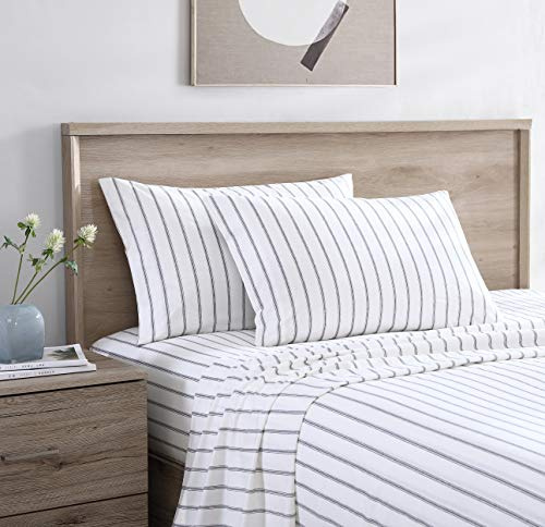 Stone Cottage - King Sheets, Cotton Percale Bedding Set, Crisp & Cool Ideal Bedding Set (Trenton Stripe Grey, King)