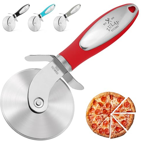 Zulay Kitchen Pizzaschneider Edelstahl – Pizzarad Ø 7,6 cm, scharfe Klinge, Pizzaroller rutschfester ergonomischer Griff mit Fingerschutz, Spülmaschinenfest, Pizza Cutter mit Aufhängeloch - Rot