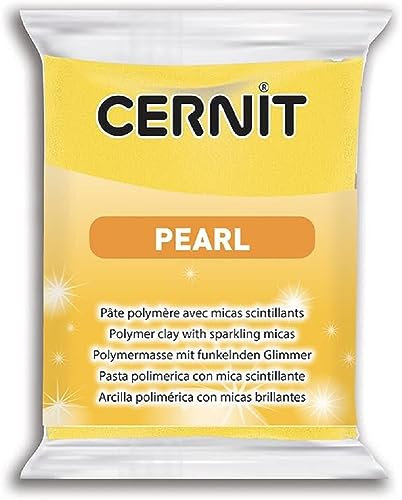 CERNIT CE0860056700C - Un Pain de Pâte Polymère PEARL - Pâte à Modeler à Cuire - Couleur Jaune - Bloc de 56 g