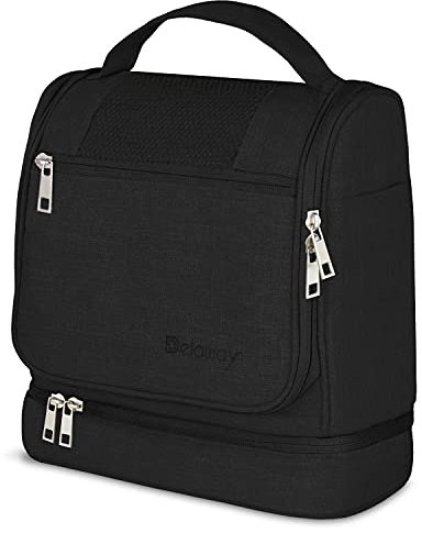 DELAWAY XXL Kulturbeutel zum Aufhängen [Design 2025] Große Kulturtasche für Damen, Herren mit Kofferhalterung und separatem Nassfach - Waschtasche für Männer & Frauen (Schwarz Neu)