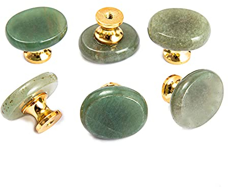Ruimou 6pcs Original Stone Knobs Natural knobs Crystal Glass Pull Handles for Drawer Cabinet Door Cupboard Dresser Home DIY with Screws (Green Aventurine)