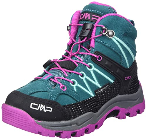 CMP Kids Rigel Mid Trekking Shoes Wp, Zapatos de trekking Unisex niños, Azul lago Rosa flúor, 35 EU