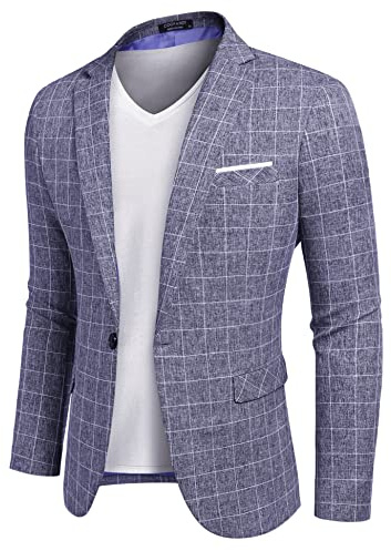 COOFANDY Décontracté Moderne/Adaptable pour Homme (Lot de 1) | Veste de costume à un bouton, blazer en lin, blazer à carreaux, épaulettes