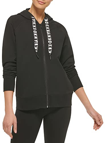 DKNY Damen Damen-Kapuzenpullover mit Logo, Kordelzug, Reißverschluss, Activewear Sweatshirt Kapuzenpullover