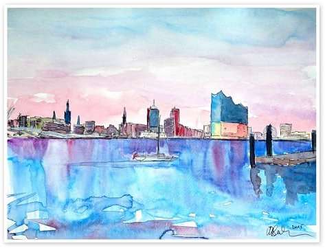 Hamburg Hafen City Skyline mit Elbphilharmonie Poster von M. Bleichner 130 x 100 cm Skylines Wanddeko
