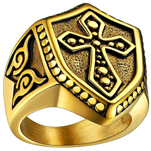 FaithHeart Herren Jungen Schild Fingerring in Ringgröße 67 Tempelritter Kreuz Siegelring Punk Stil Siegelring Fingerring für Freunden Ehemann