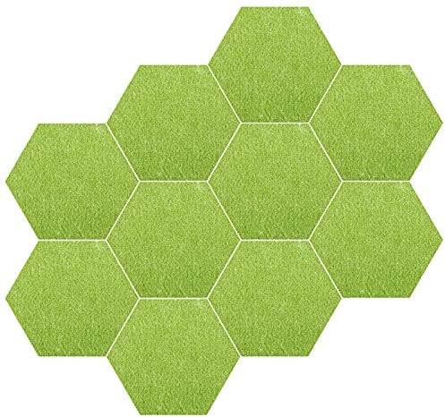 Set of 10 Hexagon Felt Pin Board Tiles + 50 Push pins, 6 x 5.2 x 0.44 inch, Notice Memo Bulletin Boards with Push Pins for Home Decor and Office, Decorative Pinboard for Kids