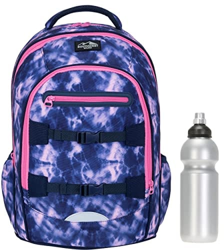 Sieber Schulrucksack Rucksack Jungen Mädchen Campus 30350 Southwest Bound Rucksack Fashion oder Safari Brustgurt, 2 Hauptfächer, Air Rücken + Trinkflasche (Blue Pink Cloud 1900)