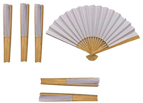 Paper fans | wooden frame | plain white paper fan to decorate & style | pack of 6