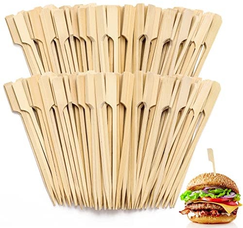 200 PCS 4.7 inch Bamboo Skewers for Appetizers, Wooden Paddle Picks for Cocktail, Appetizers, Fruit Kabobs, Sandwich, Barbeque Snacks (4.7'')