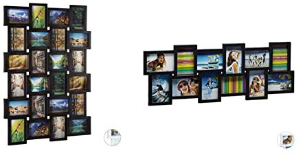 Relaxdays Bilderrahmen, Collage für 24 Bilder, 10x15 cm, 59 x 86 cm, schwarz & Collage, Bildergalerie, Fotorahmen XL zum Aufhängen, mehrere Fotos, schwarz Bilderrahmen 81 x 30 cm 12 Bilder, 10 x 15 cm
