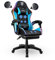 IBK Sedia da Gaming professionale, similpelle, massaggiante, supporto lombare, Led RGB, casse bluetooth, regolabile in altezza, schienale reclinabile, pistone a gas classe 3, Ufficio PC (Azzurro)