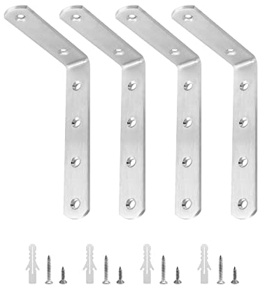 QWORK® Winkel Regal, 90 Grad Regalwinkel Edelstahl, 150x100x4mm, mit Befestigungsschrauben, 4 Stück