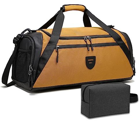 Rutiyoka 44L Groß Sporttasche & Reisetasche für Damen und Herren mit Schuhfach & Nassfach Schwimmtasche Gym Bag Duffel Weekender Bag Handgepäck Tasche Travel Bag for Sports Fitness (Orange)