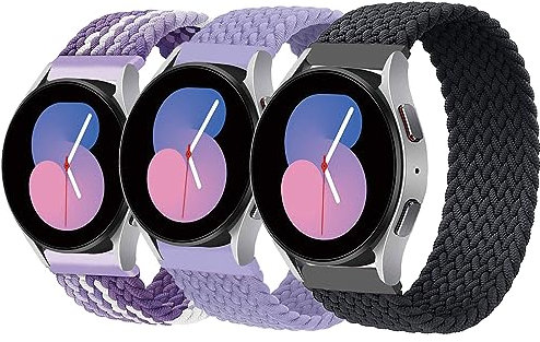 3 Pièces Tressé Solo Loop pour Samsung Galaxy Watch 7/6/5/4/FE 40mm 44mm/Watch 6 Classic 43mm 47mm/5 Pro 45mm/4 Classic 42mm 46mm, 20mm Bracelet Sport Nylon Élasticité pour Hommes Femmes