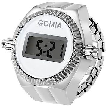 Avaner Ringuhr Fingeruhr mit Strasssteine Gehäuse Rundes Zifferblatt Elektronische Digitalanzeige Einstellbare Größe Ring Uhr Finger Uhr als Geschenke für Herren Damen