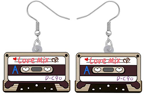 DOWAY Süß Kassettenband Ohrringe Baumeln Acryl Retro Kassette Band Vintage Schmuck Geschenke Lustig 90er Jahre Damen Mädchen Charms (Kassette A)