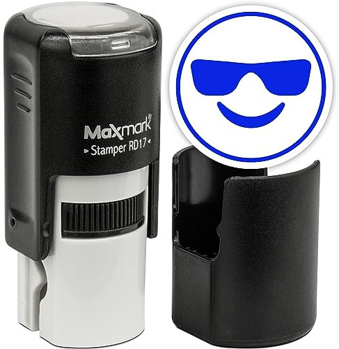 MaxMark Runder selbstfärbender Emoji-Stempel – Sonnenbrille – blaue Tinte