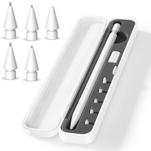 Storage Box with Lid and 5 Pack Pencil Tips for Apple Pencil 1st Generation and Apple Pencil 2nd Generation,Pen Protective Carrying Case for Apple iPad Pencil - Holder Accessories Storage(Black)