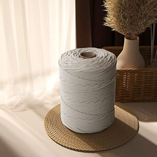 Filato macramè di alta qualità, Cordoncino in cotone macramè 4 mm x 500 m fai da te, filo di cotone naturale, 100% cotone, per fai da te come macramè, arazzo da parete,lavori decorativi
