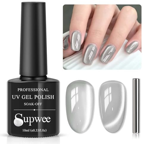 SUPWEE Cat Eye Gel Nail Polish Moonlight Magnetic Gel Polish 10ml High Gloss Smoothie Cateye Varnish Holographic Glitter UV Manicure Gels for Nail Art Salon