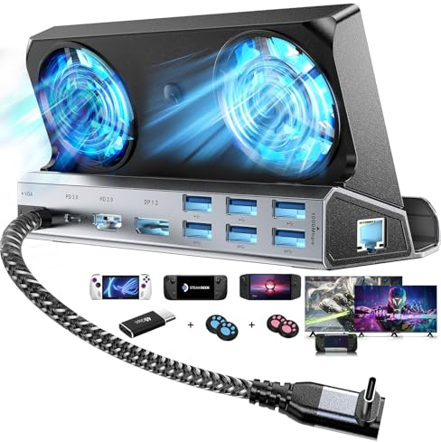 YCE Freve di raffreddamento 14 in 1 Steam Deck Docking Station with HDMI 2.0,6 USB Ports,1000Mbps,Type c 100W PD,DP1.2,VGA 40Gbps Adapter for Steam Deck/Rog Ally/Switch/Legion Go