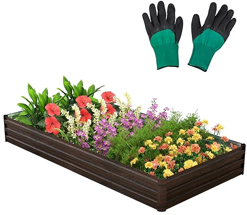 GOPLUS Hochbeet aus Metall, 240 x 120 x 30 cm Gemüsebeet Pflanzbeet Frühbeet für Balkon & Garten, Pflanzkasten Gartenbeet Pflanzkübel, Blumenkasten Groß für Blumen Obst Gemüse