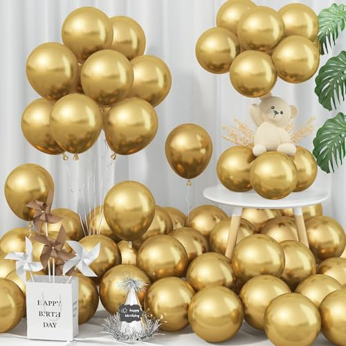 Jobkoo 5 Inch Gold Balloons, 60 PCS Gold Metallic Balloon Small Metallic Chrome Balloons 5'' Mini Golden Latex Balloon for Birthday Graduation Anniversary Baby Shower Party Decorations