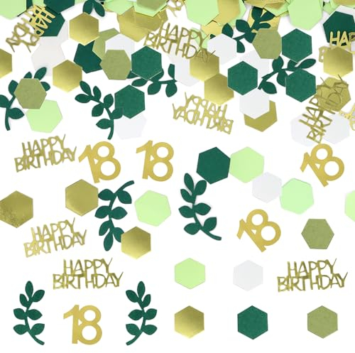 WenmthG - Konfetti 18. Geburtstag Deko Grün - 200 Stück Tischdeko 18 Geburtstag Mädchen Junge - Streudeko 18 Geburtstag Gold - Deko 18 Geburtstag Party - 18 Jahre Tischdeko,Happy Birthday 18. Confetti