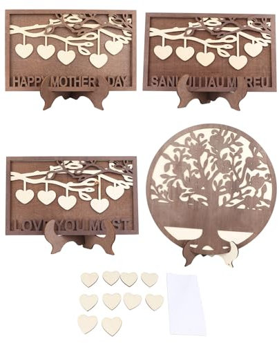 HERCHR Albero Genealogico in Legno 4 Pezzi, Albero Genealogico Personalizzato Albero Genealogico in Legno 3D con Etichette a Cuore Cartello da Tavolo Cartello Decorativo in Legno per La Casa