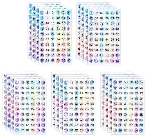 simarro 4 Sets Nummer Aufkleber, 1-300 Nummer Runde Wasserdichte Selbstklebende Aufkleber, Holografische Nummerierte Klebepunkte zum Sortieren des Inventars Organisieren Codierung(10 mm)
