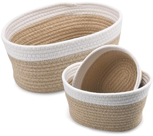 ELUBLU Aufbewahrungskorb Korb Baumwollseil Geflochten 3er-Set,Körbe Aufbewahrung Bad Wickeltisch Organizer Flechtkorb,Stapelbare Mehrzweck-Organisations Behälter für Deko Kinderzimmer