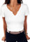 Aottori White Summer Tops Womens Short Sleeve T Shirts Ladies V Neck Ribbed Knit Slim Fit Casual Basic Pullover Tunic White M