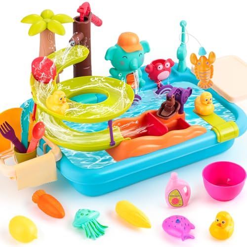 Juboury Lavandino Giocattolo per Bambini, Giocattolo Lavello da Cucin con Rubinetto, Accessori Cucina Bambini, Lavandino Giocattolo per Bambini Dai 3 Anni Giocattoli di Ruolo per Ragazzi Ragazze