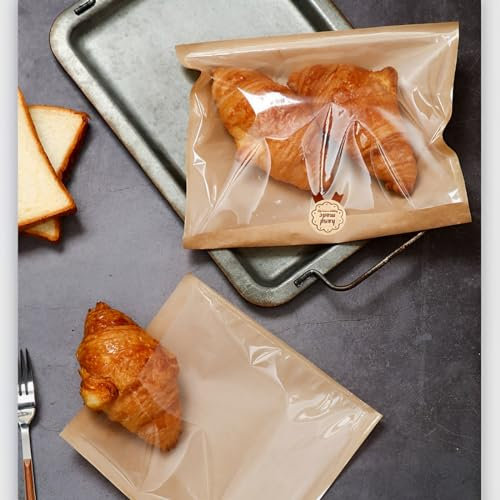 Lot de 100 sacs à sandwich en papier kraft, sacs à déjeuner réutilisables, pochettes alimentaires avec fenêtre transparente et autocollant d'étanchéité, emballage de pâtisserie, bonbons, biscuits,