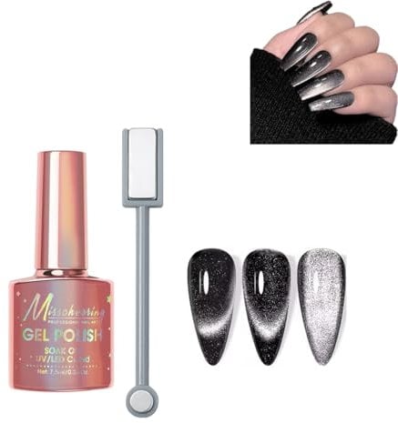 Cat Eye Gel Nail Polish, 1PC Jelly Black Magnetic Nail Polish, With Magnet Soak-Off UV/LED Holographic Cat Eye Gel Polish, For Nail Art Manicure Salon DIY At Home