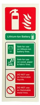 LFX Lithium-Ion Battery Fire Extinguisher - 3ltr, 6ltr, 9ltr - FireShield (Lithium-ion Battery Fire ID Sign Photoluminescent (Portrait) 75mm x 200mm)