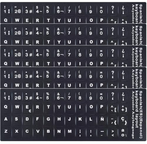 NIANOPKM Tastaturaufkleber - 5 Stück Tastaturaufkleber, Spanisch Aufkleber mit Weißen Buchstaben, Geeignet für Jede Standard-Tastatur und Laptop-Tastatur