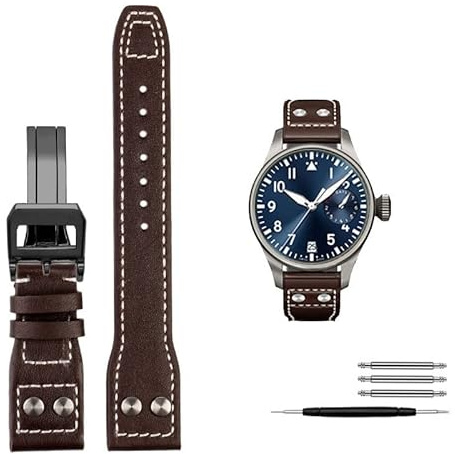 EAMOM 21 mm 22 mm Kalbsleder-Armband als Ersatz für IWC Watch Pilot PORTOFINO Mark18 Armbänder mit Faltschließe(Brown black,22mm)