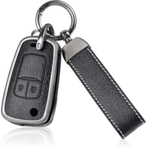 OFF WE GO Autoschlüssel Hülle Leder Schlüsselhülle Cover für Opel Astra j Zafira Adam Chevrolet Aveo Matiz Cruze Captiva Spark Orlando Trax Schutz Gehäuse mit Schlüsselanhänger Schlüsselcover, Schwarz