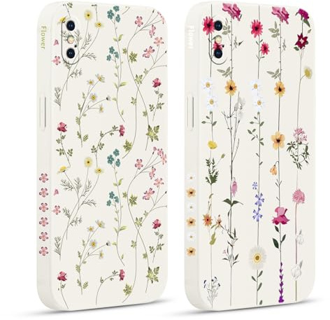 Pnakqil 2 Stück Handyhülle für iPhone X/XS 5,8 Hülle, Blumen Aesthetic Floral Blumenrebe Muster Bunt Design Motiv Case Silikon Weiche für Mädchen TPU Dünn Stoßfeste Kameratasche Schutzhülle