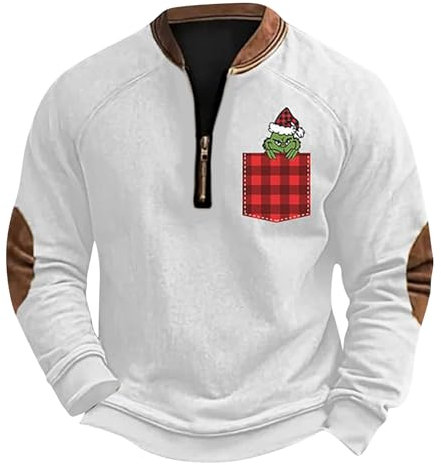 𝑮𝒓𝒊𝒏𝒄𝒉 Pullover Herren Weihnachtsdruck Lustig Weihnachtspullover Rundhals Henley Shirt Ugly Christmas Sweater Weihnachtspulli Langarm Sweatshirt 𝑮𝒓𝒊𝒏𝒄𝒉 Kostüm(#08 White,L)