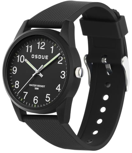 OSDUE Kinderuhr Junge Mädchen, Kinder Uhren Armbanduhr für Jungs, Lernuhr für Kinder, 50M wasserdichte Kinderuhr Schwimmuhr, Geschenk für Geburtstage Ostern Kindertag Weihnachten (Schwarz)