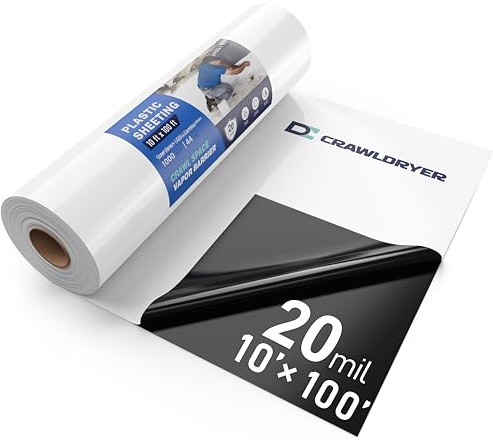 Crawl Space Vapor Barrier - 20 Mil Vapor Barriers - (10' x 100') - Tear Resistant, Heavy Duty Vapor Barrier, Drop Cloth Moisture Barrier Thick Plastic Sheeting Covering for Crawlspace Encapsulation