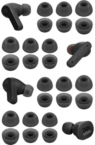 A-Focus Vibe Beam/Tune 230NC Ohrstöpsel aus weichem Silikon, kompatibel mit JBL Vibe Beam/Tune 230NC/Vibe 200TWS/Vibe 125TWS/Tune 130NC, Grau, L/M/S, 12 Paar
