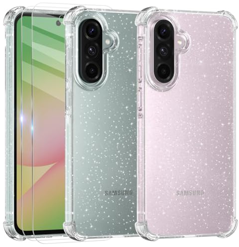 Tikgue Hülle für Samsung Galaxy A56 5G mit 2 Stück Schutzfolie，Handyhülle Glitzer Transparent Silikon Stoßfeste Schutzhülle Slim Weich TPU Case - Transparent