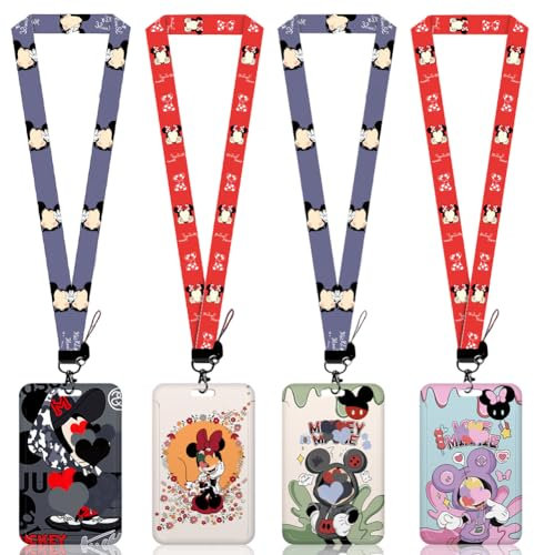 4pcs Anime Cartoni Animati Cordino, Laccetto con Titolare della Carta, Lanyard con Porta Badge, Cartoni Animati Cordino Lanyard, Adatto per Tessere Autobus Tessere Studenti