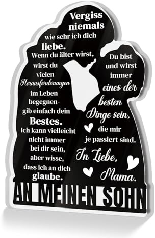Putuo Decor Acrylschild An Meinen Sohn – Geschenk von Mama mit liebevoller Botschaft – Dekoration für Kinderzimmer, Geburtstag, Alltag